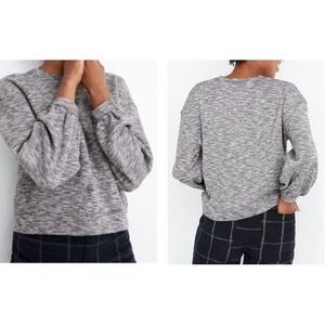 Madewell Balloon Sleeve Pullover Textured Sweatshirt Top Heather Grey Boho Small